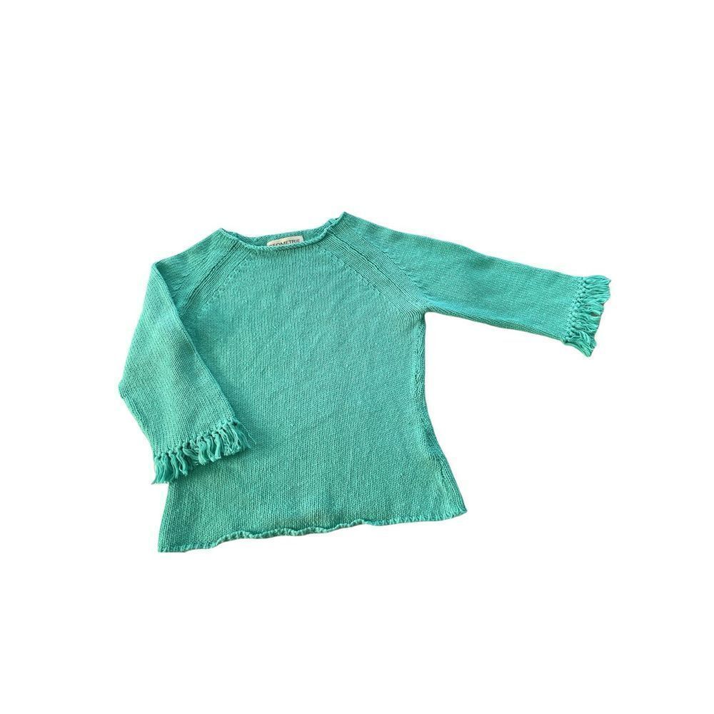 Geometrie WOMEN’S CREWNECK FRINGE DETAIL CABLE KNIT SWEATER GREEN S‎